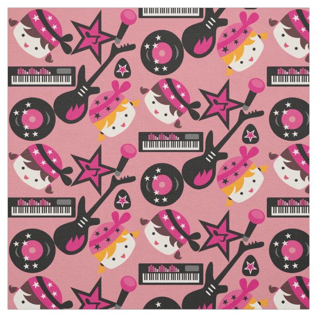 Pink Girls Rock Star Fabric (Swatch)