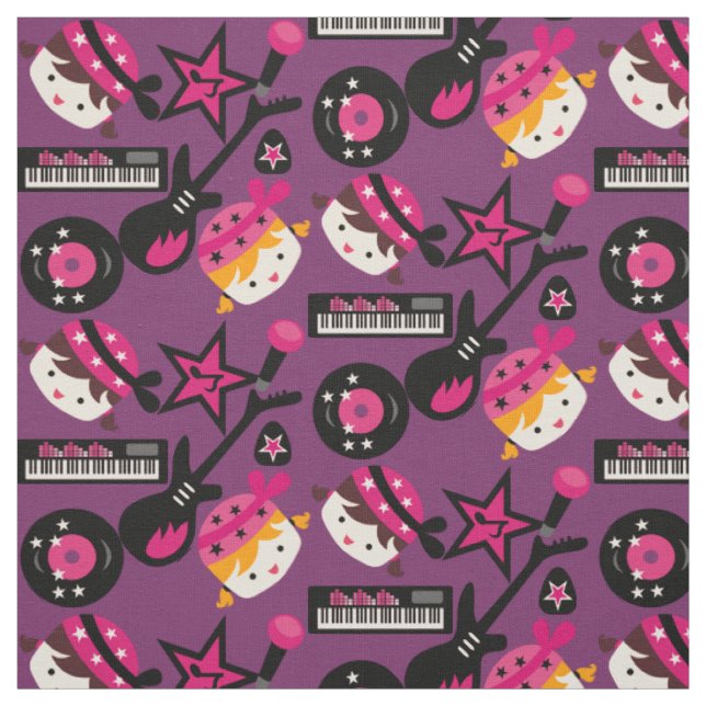 Pink Girls Rock Star Fabric (Swatch)