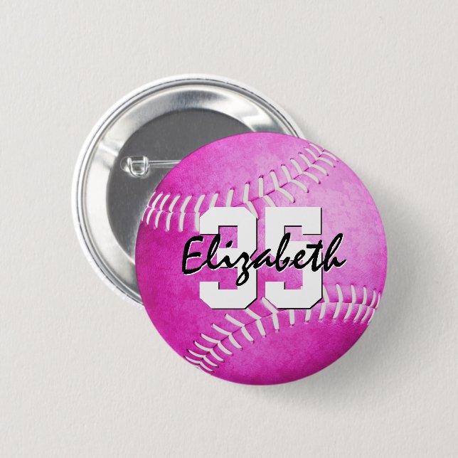 pink girls softball personalized 6 cm round badge (Front & Back)