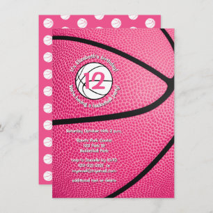 pink girls sports party basketball invitation