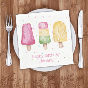 Pink Girls Summer Popsicle Birthday Party Napkin