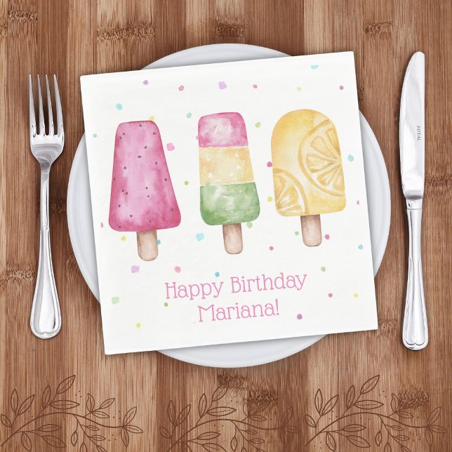 Pink Girls Summer Popsicle Birthday Party Napkin (Creator Uploaded)