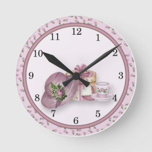 Pink Girl's Tea Party design Wall Clock