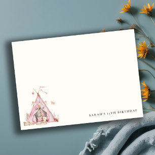 Pink Girls Tent Sleepover Slumber Birthday Party Card