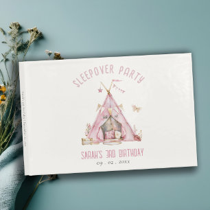 Pink Girls Tent Sleepover Slumber Birthday Party Guest Book
