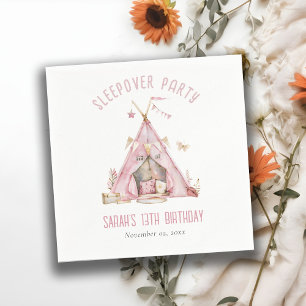 Pink Girls Tent Sleepover Slumber Birthday Party Napkin