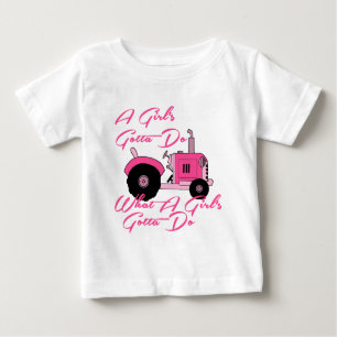 Pink Girls Tractor Baby T-Shirt