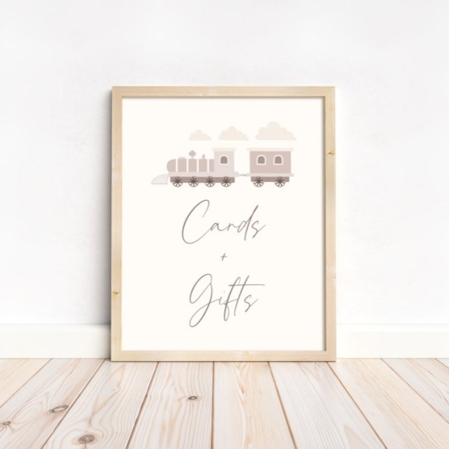 Pink Girls Train Birthday Cards and Gifts Sign (Super cute and customizable table sign!)