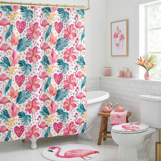 Pink Girls Tropical Flamingo Shower Curtain