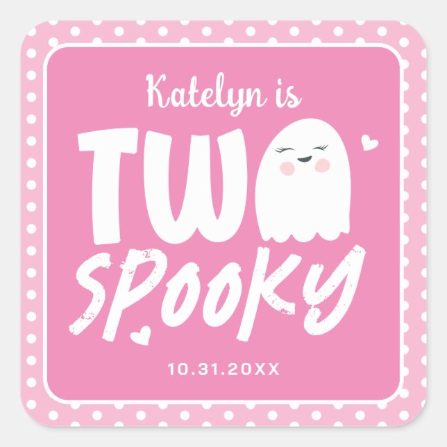 Pink Girl's Two Spooky Halloween 2nd Birthday Square Sticker (Front)