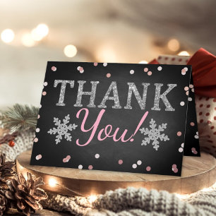 Pink Girl's Winter Christmas Baby Shower Thank You Card