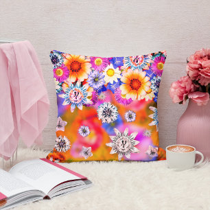 Pink Girly Artsy Floral Collage Artwork Decorative Cushion