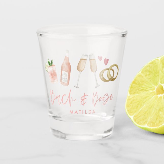 pink girly bach & booze bachelorette weekend chic  shot glass (Front)