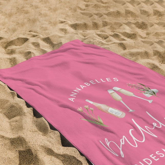 pink girly bachelorette floral cocktail elegant beach towel (Creator Uploaded)