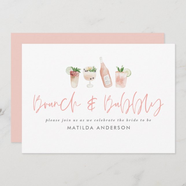 Pink girly bachelorette weekend brunch & bubbly invitation (Front/Back)