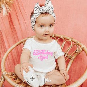 Pink Girly Birthday Girl 1st First Birthday Baby T-Shirt