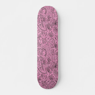 Pink Girly Boho Sketch Glitter Glam Monogram Skateboard