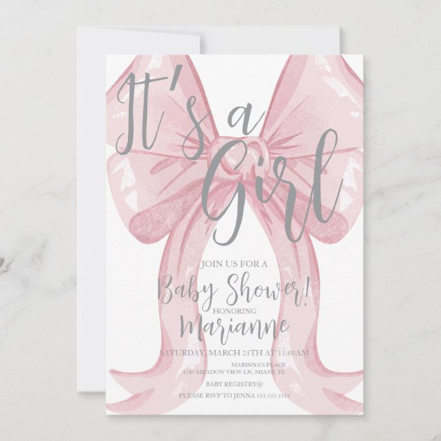 Pink Girly Bow Baby Shower    Invitation (Front)