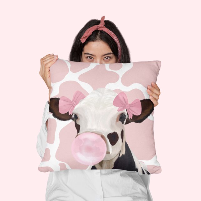 Pink Girly Bubblegum Blowing Cow Cushion (Creator Uploaded)