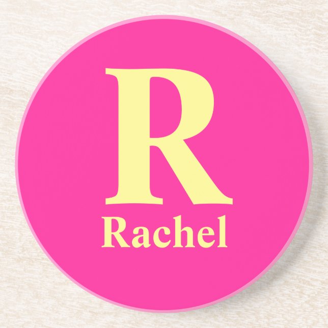 Pink Girly Chic Initial Name Coaster (Front)