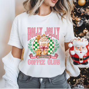 Pink Girly Christmas Coffee Club Holiday T-Shirt