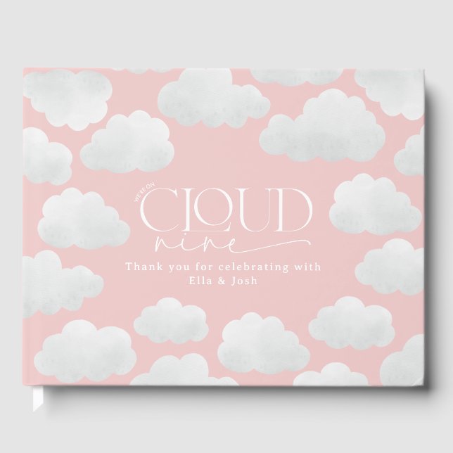 Pink Girly Cloud Nine Baby Shower Modern Minimal Guest Book (Front)