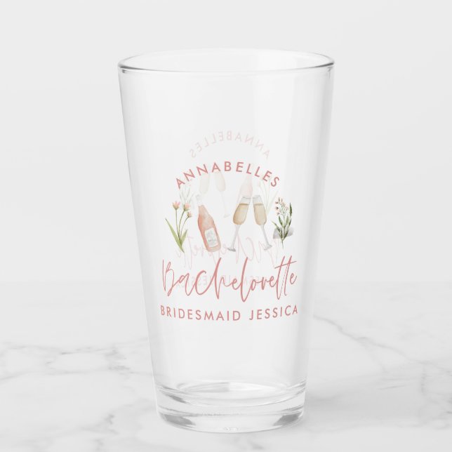 Pink girly cocktail floral watercolor bachelorette glass (Front)