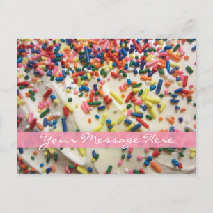 Pink Girly Colourful Baked Cake & Sprinkle Birthda Postcard