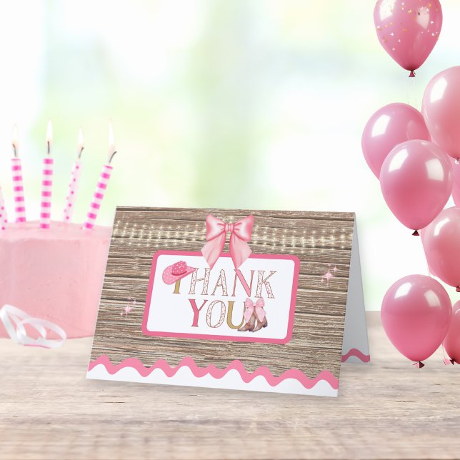 Pink Girly Coquette Cowgirl Boots Bow Thank You Card (Creator Uploaded)