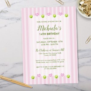 Pink Girly Country Club Tennis Birthday Invitation