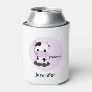 Pink girly cow cartoon kids can cooler