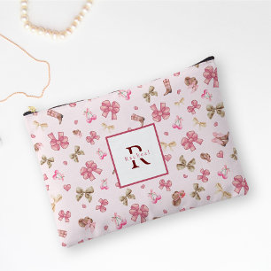 Pink Girly Cowgirl Coquette Pattern Monogram Name Accessory Pouch