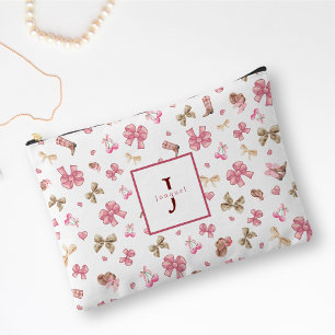 Pink Girly Cowgirl Coquette Pattern Monogram Name Accessory Pouch
