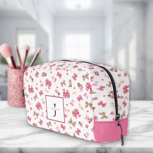Pink Girly Cowgirl Coquette Pattern Monogram Name Dopp Kit (Creator Uploaded)
