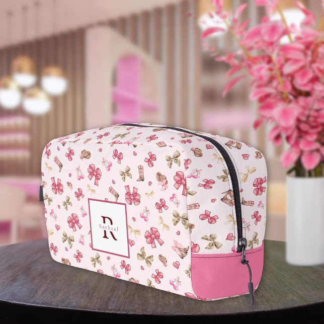 Pink Girly Cowgirl Coquette Pattern Monogram Name Dopp Kit (Creator Uploaded)