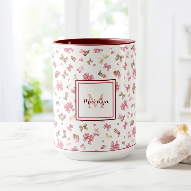Pink Girly Cowgirl Western Pattern Monogrammed  Mug (Creator Uploaded)