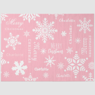 Pink Girly Custom Name Christmas Holiday Snow Tissue Paper