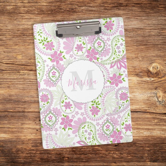 Pink Girly Cute Chic Preppy Paisley Monogram   Clipboard (Creator Uploaded)