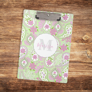 Pink Girly Cute Chic Preppy Paisley Monogram Clipboard