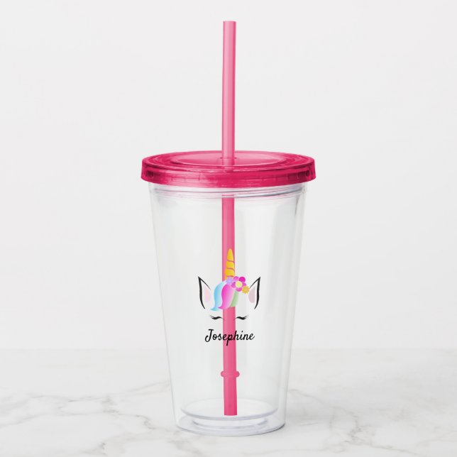 Pink Girly cute personalised unicorn Kids' Apron Acrylic Tumbler (Front)