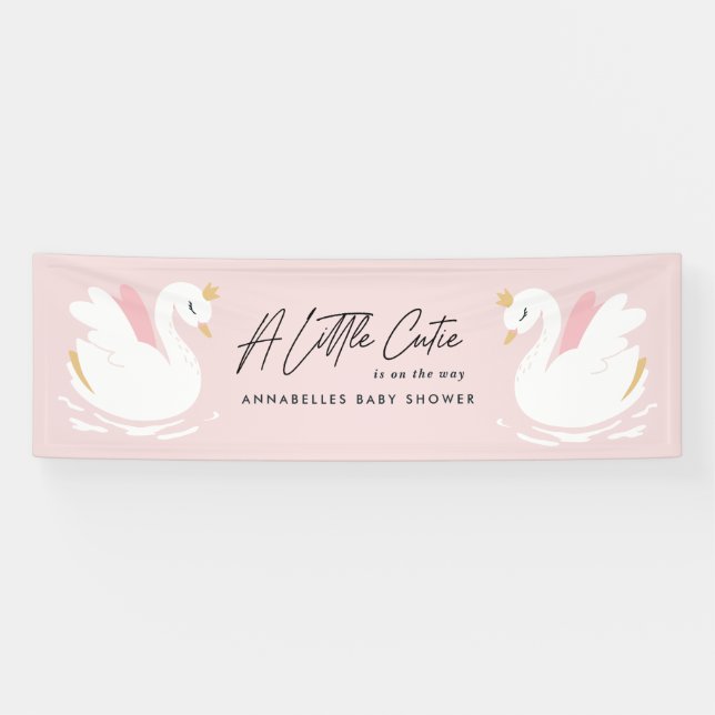 Pink girly cute swan elegant baby shower party banner (Horizontal)