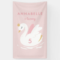 Pink girly cute swan elegant birthday party