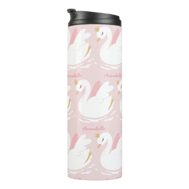 Pink girly cute swan floral elegant beautiful ther thermal tumbler (Rotated Right)