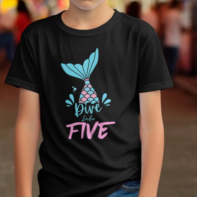 Pink Girly Dive Into Five 5th Mermaid Birthday  T-Shirt (Creator Uploaded)