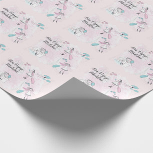 Pink Girly Eiffel Tower Pattern Bon Voyage Party Wrapping Paper