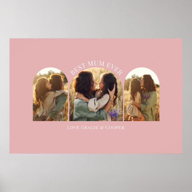 Pink girly elegant arch multi photo best mum poster (Front)