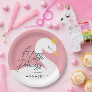 Pink girly elegant beautiful swan party paper plate