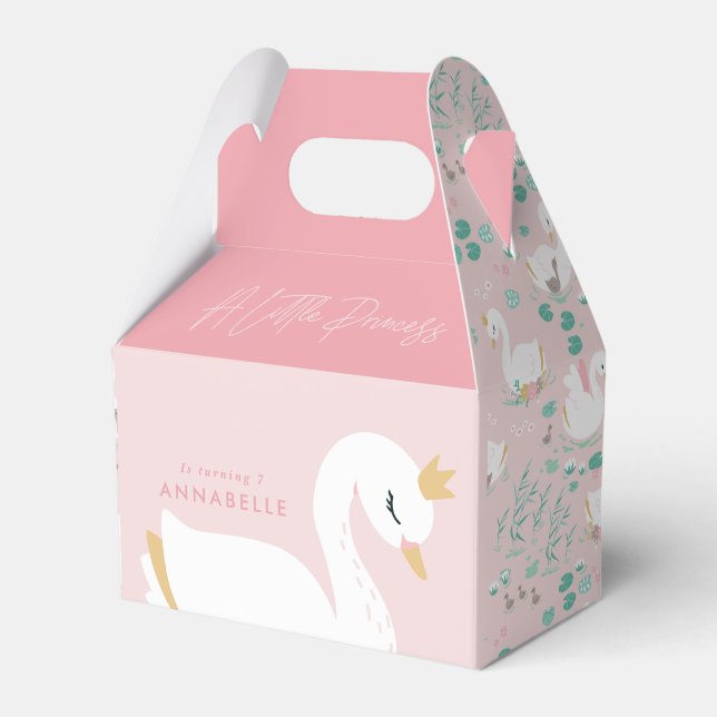 Pink girly elegant photo beautiful swan party favour box (Front Side)