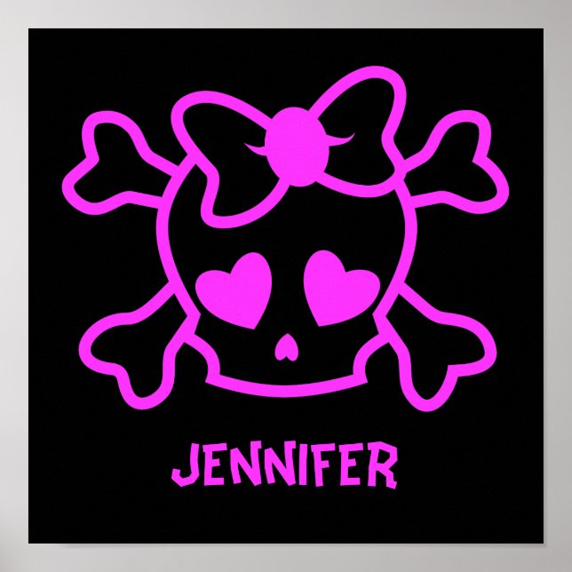 Pink girly emo skull with bow poster (Front)
