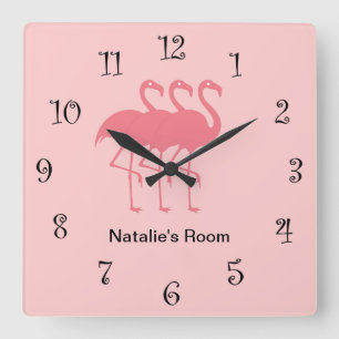 Pink Girly Flamingo Clocks